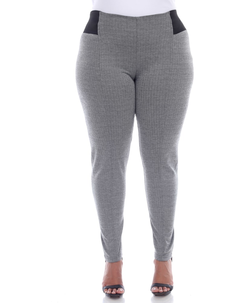 Front of a model wearing a size 3X Jacquard Slim Pants in Grey Row by White Mark. | dia_product_style_image_id:257125